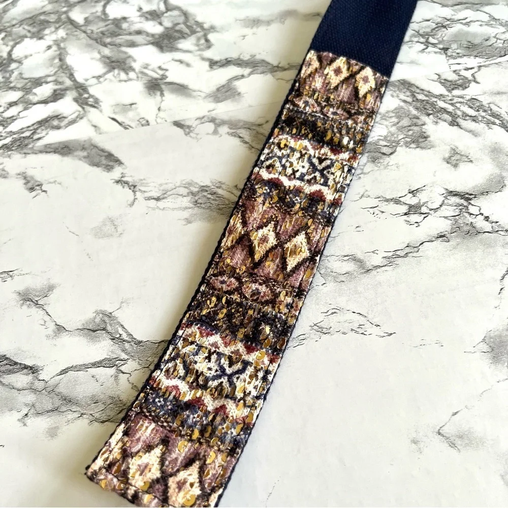 Belt Southwestern Aztec Print Fabric Gold Sequin Blue Brown M Concert Festival